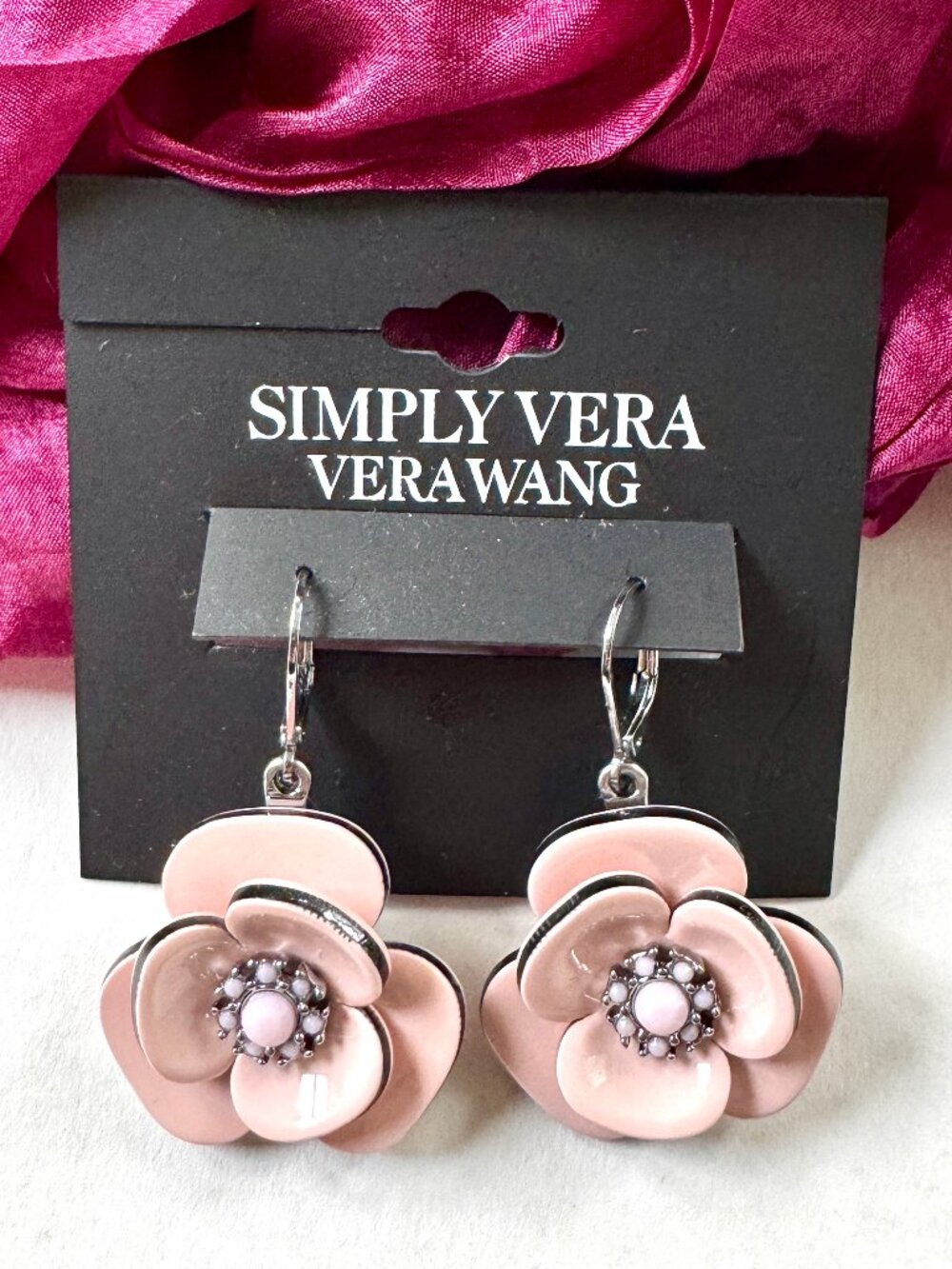 Simply Vera Vera Wang Earrings - Pink Blush Enamel Flowers - NEW